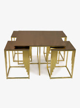 Square Mirrored Glass and Metal Table Set