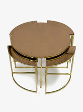 Round Mirrored Glass and Metal Table Set Baytona
