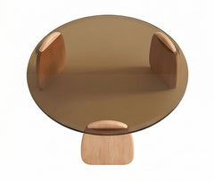 BAYTONA CF003 Modern Round Smoked Glass Coffee Table with Solid Wood Petal Legs