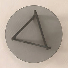 BAYTONA MX132 Modern Smoked Glass Coffee Table with Sculptural Wood Base – Minimalist Designer Center Table