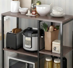 BAYTONA MX080 Multi-Tier Kitchen Storage Rack with Cabinet – Metal Frame & Wood Shelves Baytona