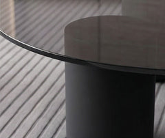 BAYTONA MX136 Modern Dark Tempered Glass Coffee Table Set of 2 – Round Minimalist Tables with Matte Black Metal Base