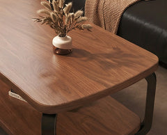 BAYTONA CF004 Modern Walnut Coffee Table with Black Metal Frame & Two-Tier Storage