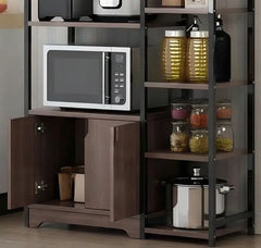 BAYTONA MX080 Multi-Tier Kitchen Storage Rack with Cabinet – Metal Frame & Wood Shelves Baytona