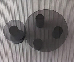 BAYTONA MX136 Modern Dark Tempered Glass Coffee Table Set of 2 – Round Minimalist Tables with Matte Black Metal Base