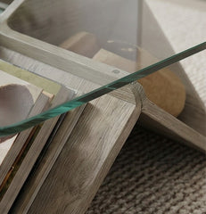 BAYTONA MX157 Modern Tempered Glass Coffee Table with Built-In Bookshelf Base – Multi-Functional Living Room Centerpiece