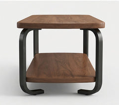 BAYTONA CF004 Modern Walnut Coffee Table with Black Metal Frame & Two-Tier Storage