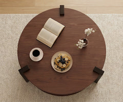 BAYTONA MX156 Modern Round Solid Wood Coffee Table with Two-Tier Storage – Dark Walnut Finish