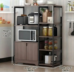 BAYTONA MX080 Multi-Tier Kitchen Storage Rack with Cabinet – Metal Frame & Wood Shelves Baytona