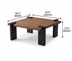 BAYTONA MX155 Modern Walnut Wood Coffee Table with Sturdy Black Metal Legs – Minimalist Square Design