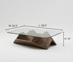 BAYTONA MX157 Modern Tempered Glass Coffee Table with Built-In Bookshelf Base – Multi-Functional Living Room Centerpiece