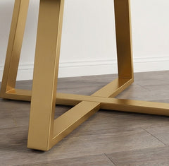 BAYTONA CF005 Modern Round Black Marble-Look Coffee Table with Gold Geometric Metal Base – Luxury Living Room Centerpiece