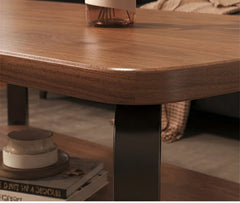 BAYTONA CF004 Modern Walnut Coffee Table with Black Metal Frame & Two-Tier Storage