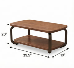 BAYTONA CF004 Modern Walnut Coffee Table with Black Metal Frame & Two-Tier Storage