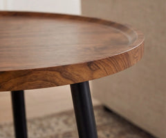 BAYTONA MX092 Round Walnut Finish Two-Tier Side Table with Tray Top & Metal Frame Baytona