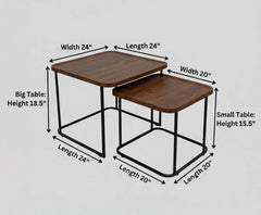 BAYTONA MX109 Modern Walnut Nesting Coffee Table Set – Walnut Veneer Tops & Black Metal Frame Baytona