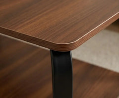BAYTONA CF004 Modern Walnut Coffee Table with Black Metal Frame & Two-Tier Storage Baytona