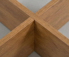 BAYTONA MX129 Modern Tempered Glass Coffee Table with Solid Wood Cross Base – Square Rounded Design