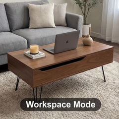 BAYTONA MX101 DUAL Modern Lift-Top Coffee Table with Hidden Storage & Hairpin Legs – Walnut Wood Finish Baytona