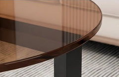 BAYTONA MX131 Modern Round Smoked-Glass Coffee Table with Storage Shelf – Black Metal Base