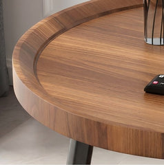 BAYTONA MX092 Round Walnut Two-Tier Side Table with Tray Top & Metal Frame