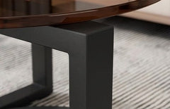 BAYTONA MX131 Modern Round Smoked-Glass Coffee Table with Storage Shelf – Black Metal Base