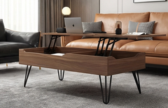 BAYTONA MX101 DUAL Modern Lift-Top Coffee Table with Hidden Storage & Hairpin Legs – Walnut Wood Finish
