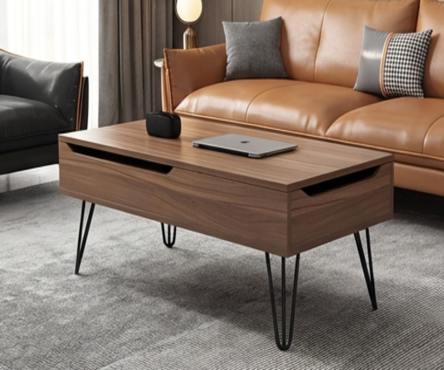 BAYTONA MX101 DUAL Modern Lift-Top Coffee Table with Hidden Storage & Hairpin Legs – Walnut Wood Finish
