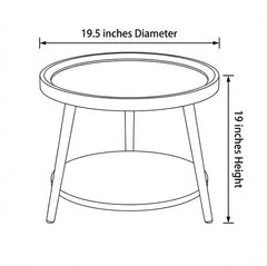 BAYTONA MX092 Round Walnut Two-Tier Side Table with Tray Top & Metal Frame
