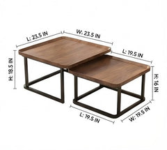 BAYTONA MX109 Modern Walnut Nesting Coffee Table Set – Walnut Veneer Tops & Black Metal Frame