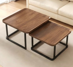BAYTONA MX109 Modern Walnut Nesting Coffee Table Set – Walnut Veneer Tops & Black Metal Frame