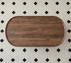 BAYTONA MX110 Modern Oval Walnut Coffee Table with Lower Storage Shelf – Black Metal Legs