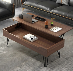 BAYTONA MX100 Mid-Century Lift-Top Coffee Table with Hidden Storage & Hairpin Legs – Walnut Finish