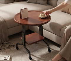 BAYTONA MX134 Round Wood Side Table with Lower Shelf & Curved Metal Legs –Compact Accent Table