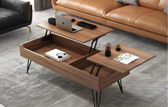 BAYTONA MX101 DUAL Modern Lift-Top Coffee Table with Hidden Storage & Hairpin Legs – Walnut Wood Finish