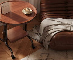 BAYTONA MX134 Round Wood Side Table with Lower Shelf & Curved Metal Legs –Compact Accent Table