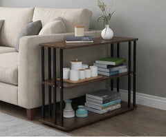 BAYTONA MX106 3-Tier Walnut Wood Storage Shelf with Black Metal Frame Baytona