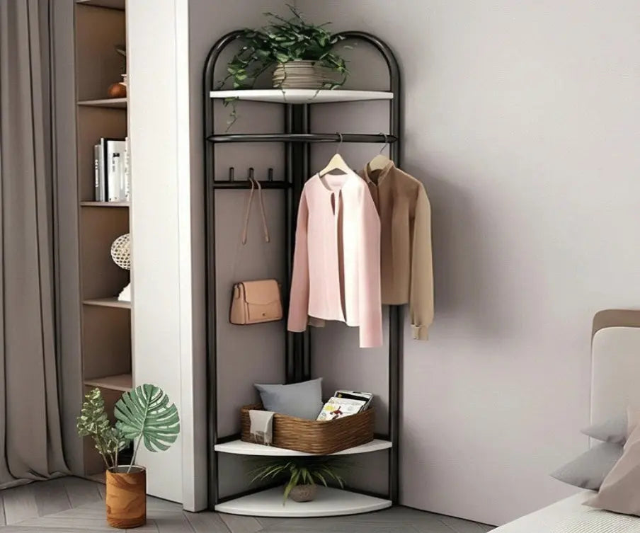 BAYTONA MX030 Modern Corner Clothing Rack with Shelves & Hooks Baytona
