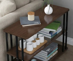 BAYTONA MX106 3-Tier Walnut Wood Storage Shelf with Black Metal Frame Baytona