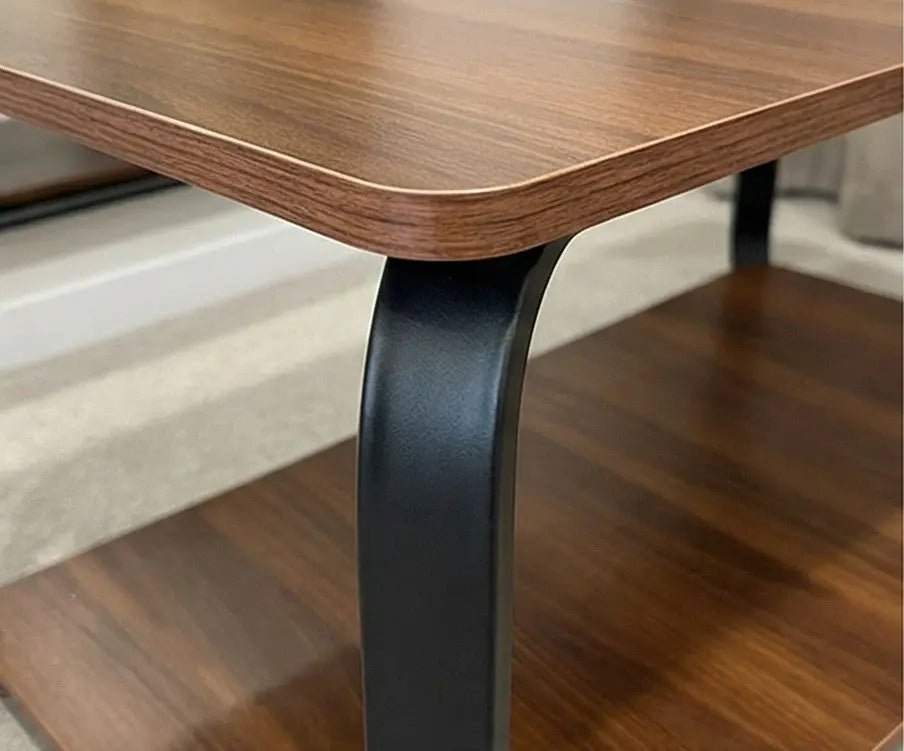 BAYTONA CF004 Modern Walnut Coffee Table with Black Metal Frame & Two-Tier Storage Baytona