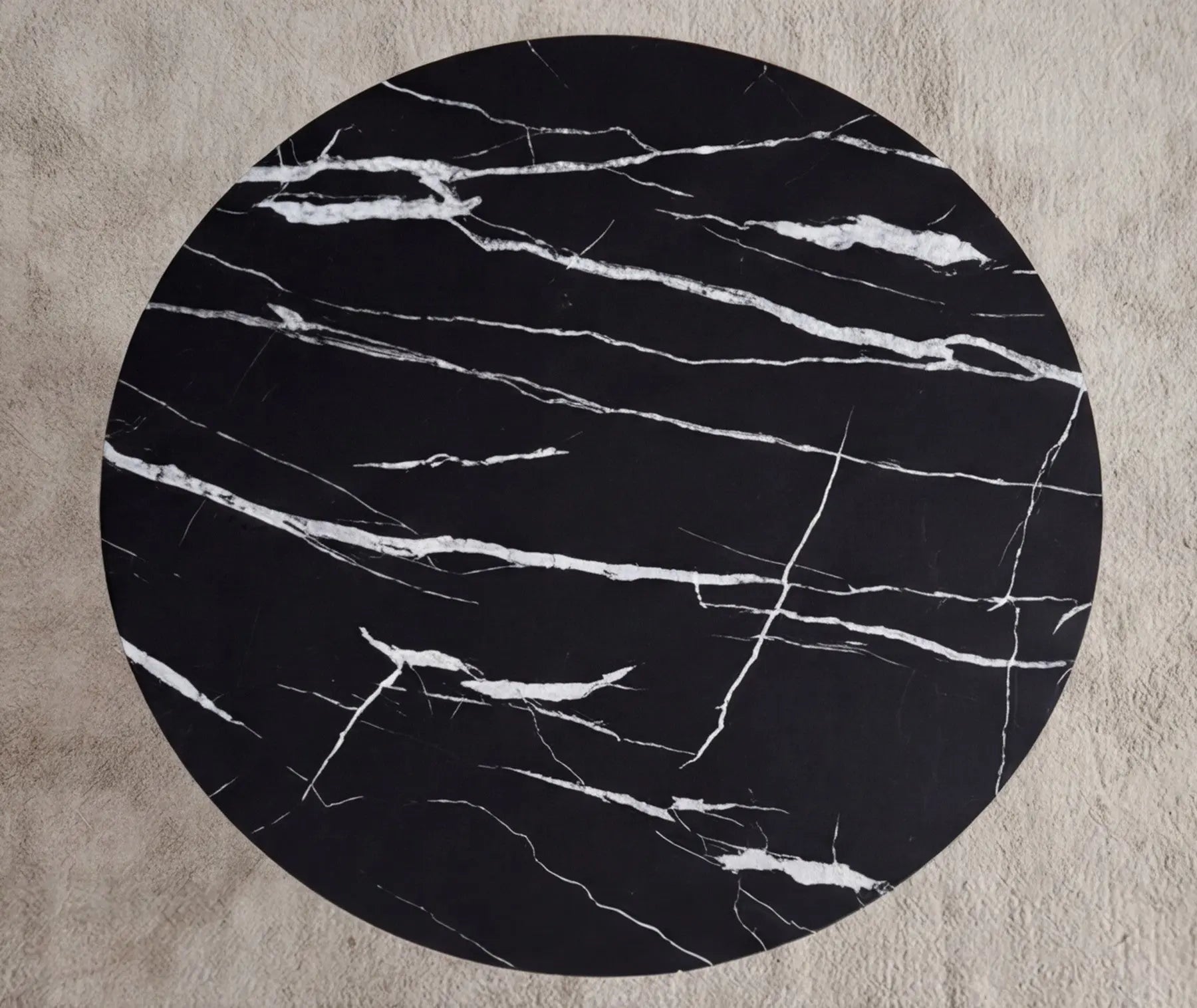 BAYTONA CF005 Modern Round Black Marble-Look Coffee Table with Gold Geometric Metal Base – Luxury Living Room Centerpiece Baytona