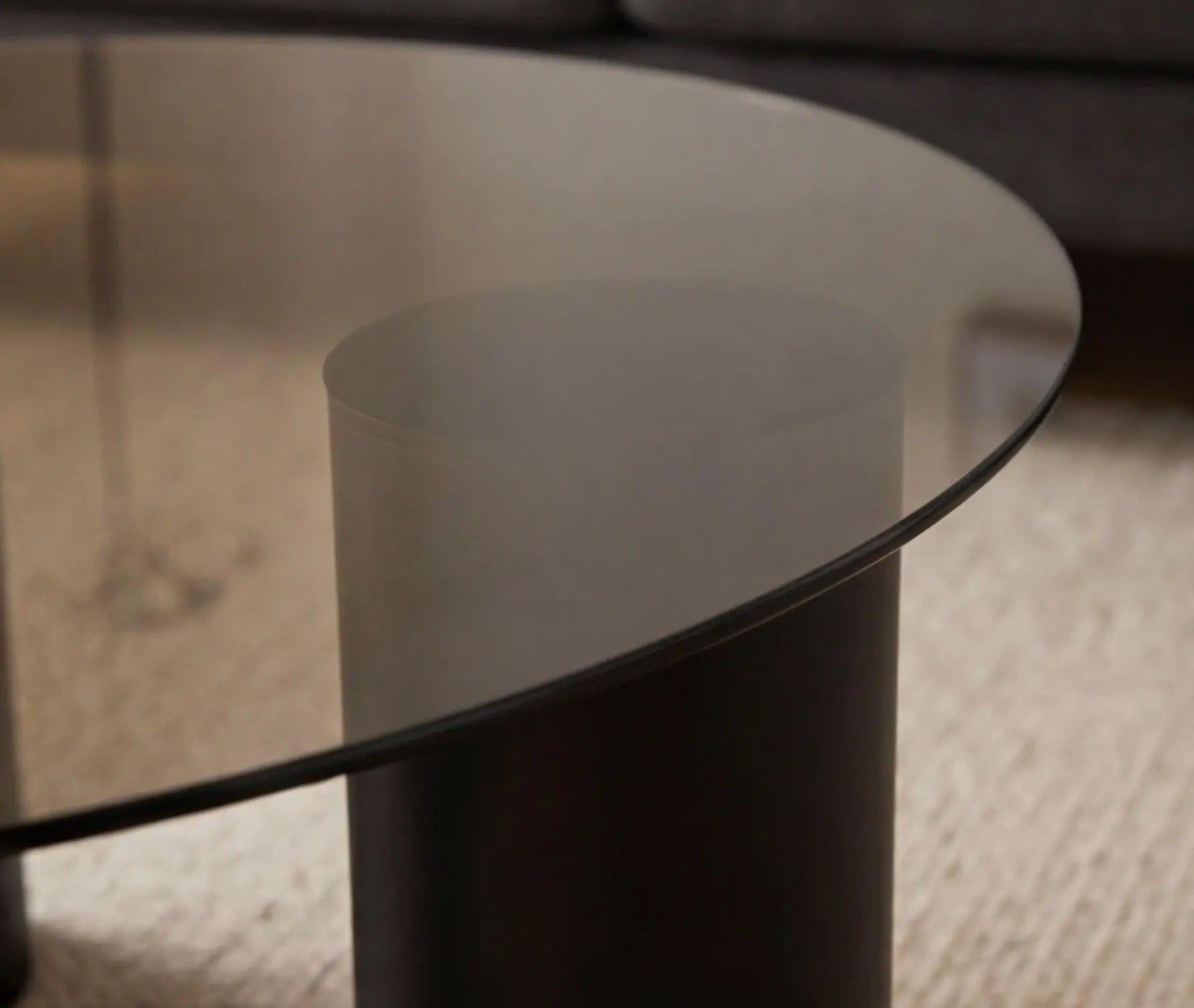 BAYTONA MX136 Modern Dark Tempered Glass Coffee Table Set of 2 – Round Minimalist Tables with Matte Black Base Baytona