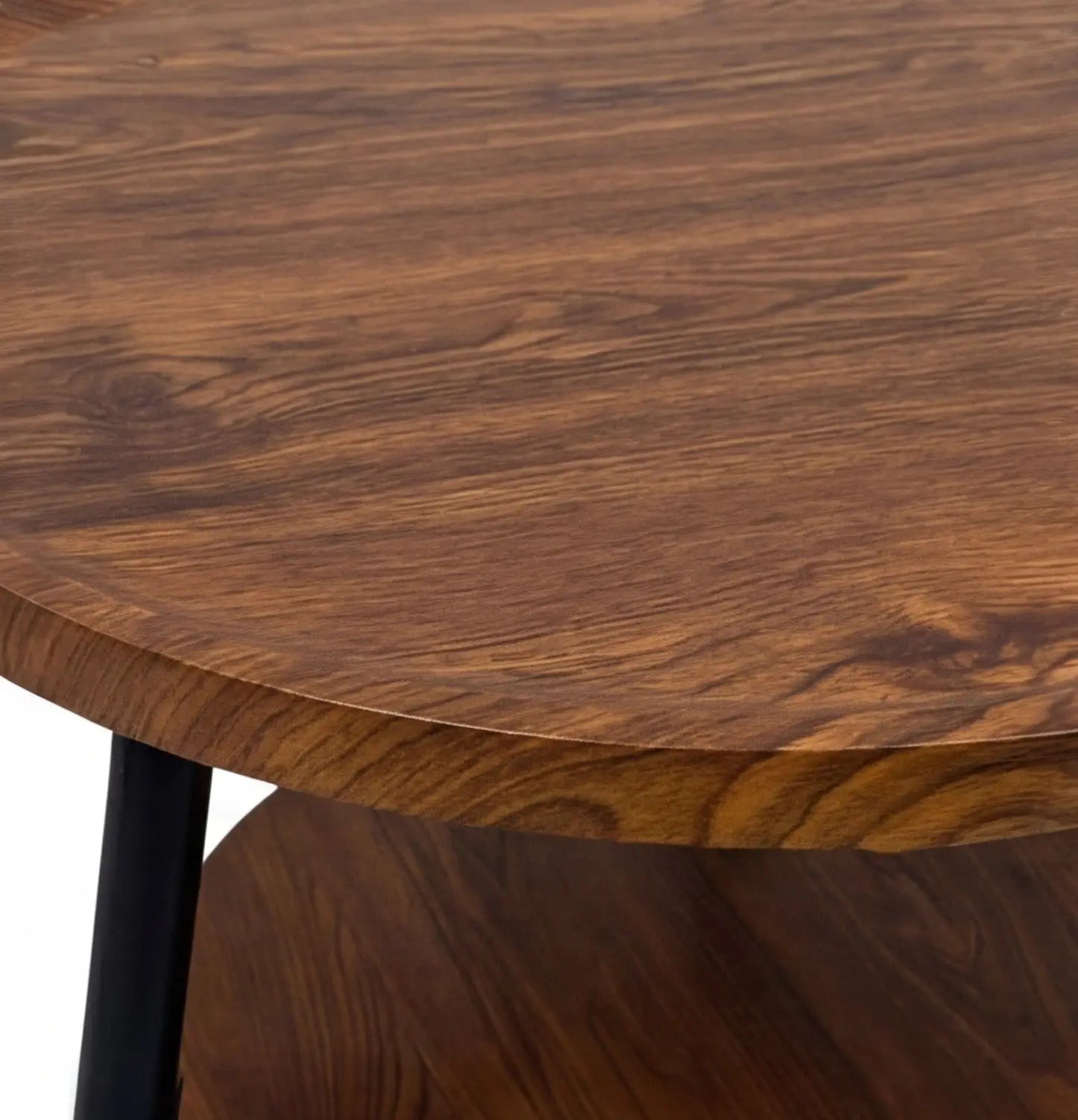 BAYTONA MX092 Round Walnut Finish Two-Tier Side Table with Tray Top & Metal Frame Baytona