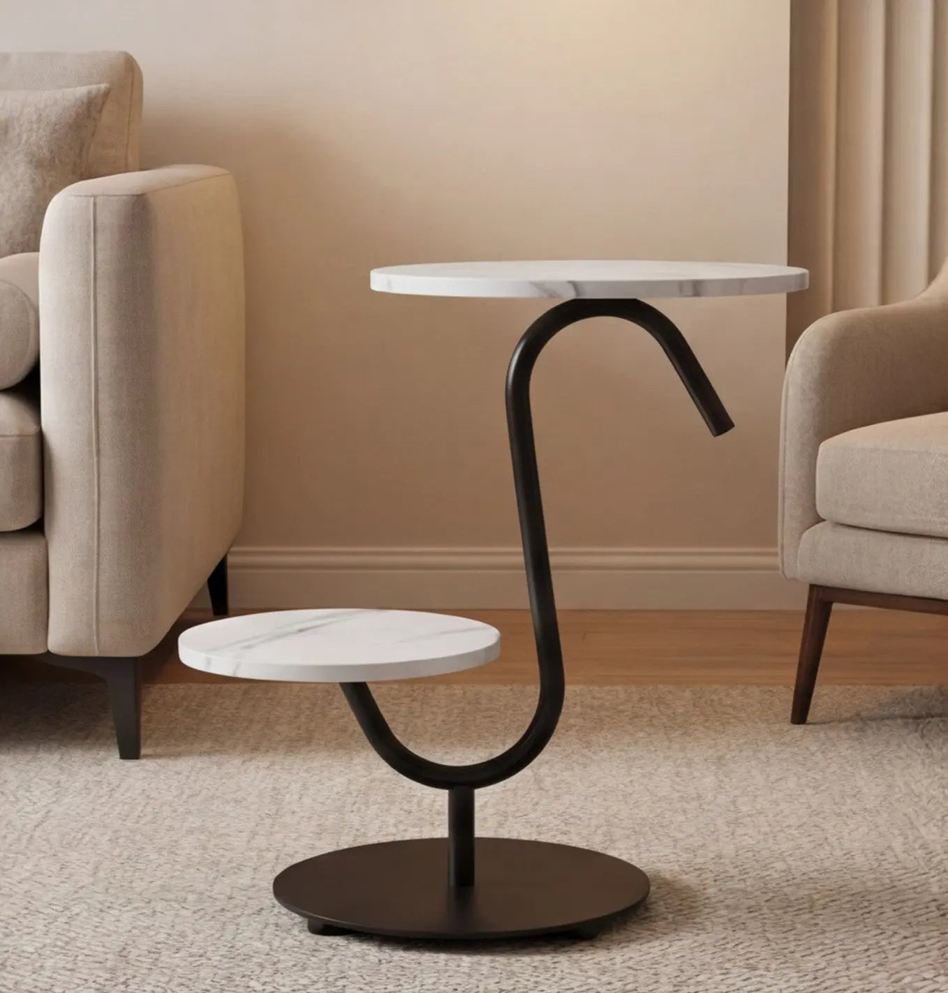 BAYTONA MX103 Modern S-Shaped Side Table with Dual Shelves Baytona