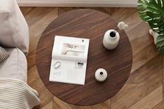 BAYTONA MX089 Modern Walnut Round Side Table with Curved Black Metal Frame