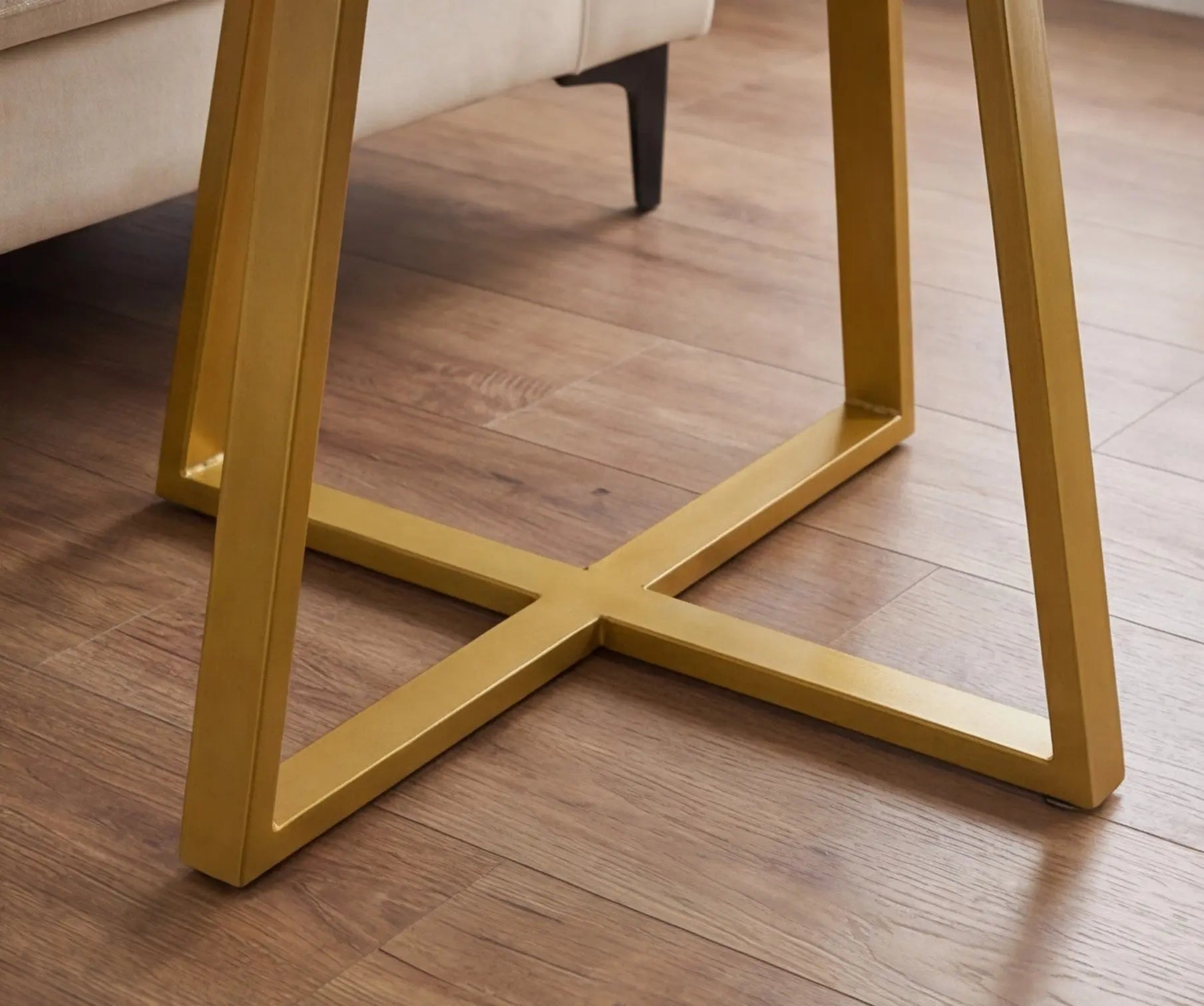 BAYTONA CF005 Modern Round Black Marble-Look Coffee Table with Gold Geometric Metal Base – Luxury Living Room Centerpiece Baytona