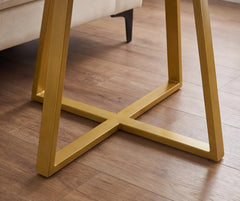 BAYTONA CF005 Modern Round Black Marble-Look Coffee Table with Gold Geometric Metal Base – Luxury Living Room Centerpiece Baytona