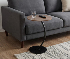 BAYTONA MX089 Modern Walnut Finish Round Side Table with Curved Black Metal Frame Baytona