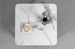 BAYTONA MX113 White Marble-Look Two-Tier Side Table with Black Metal Frame – Modern Accent Table