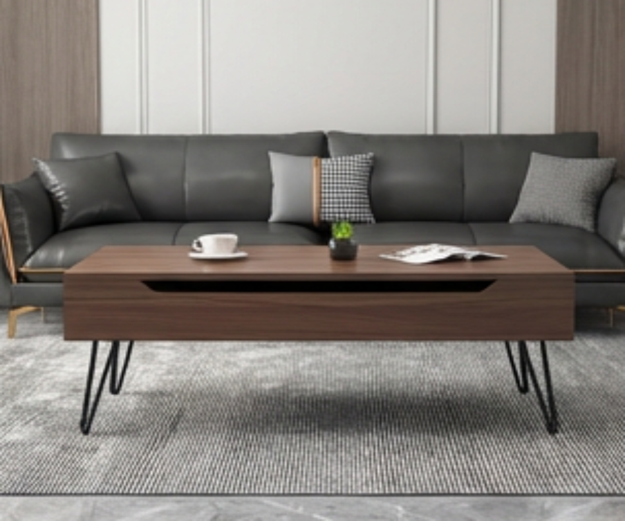 BAYTONA MX100 Mid-Century Lift-Top Coffee Table with Hidden Storage & Hairpin Legs – Walnut Finish